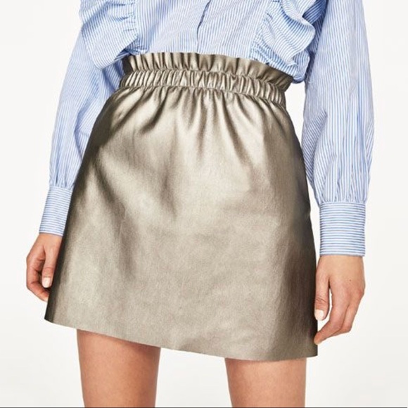 Zara Dresses & Skirts - Zara Faux Leather Silver Skirt NWT
